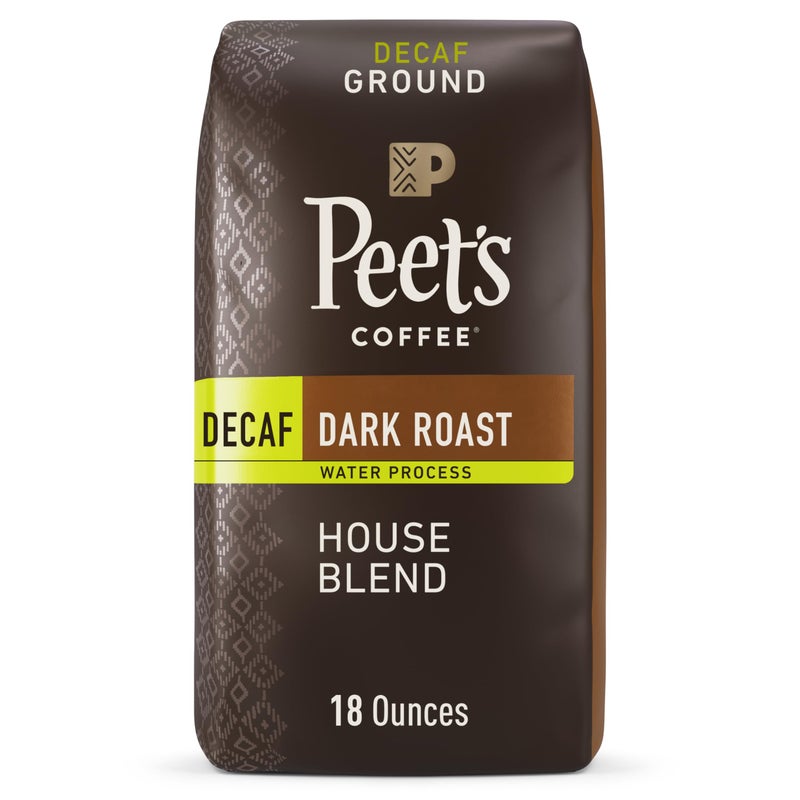 Peet's Coffee قهوة بيتس، قهوة مطحونة داكنة التحميص - مزيج منزلي خالي من الكافيين 18 أونصة - Image 1